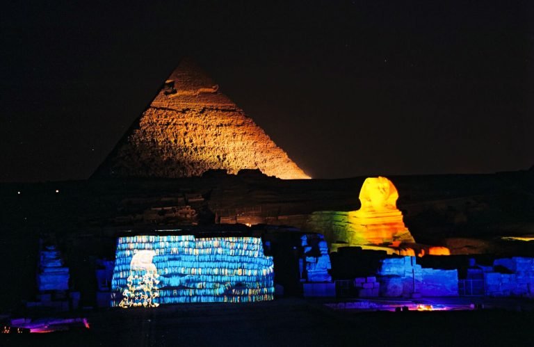 A wonderful shot of the sound and light show at the Pyramids of Giza