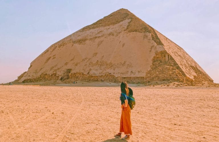 A girl in front of the pyramid of Dahshur