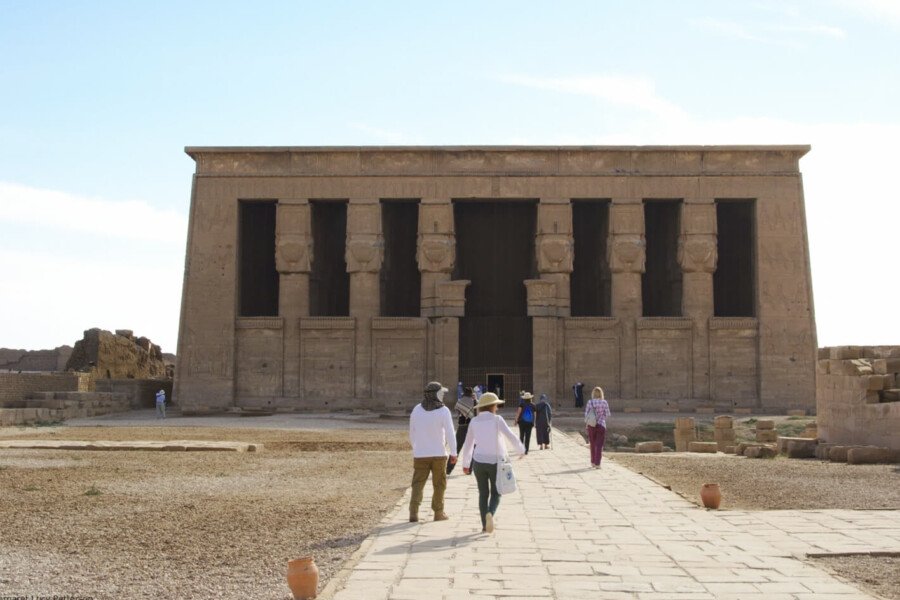 A great shot of some tourists in front of Dendera Temple