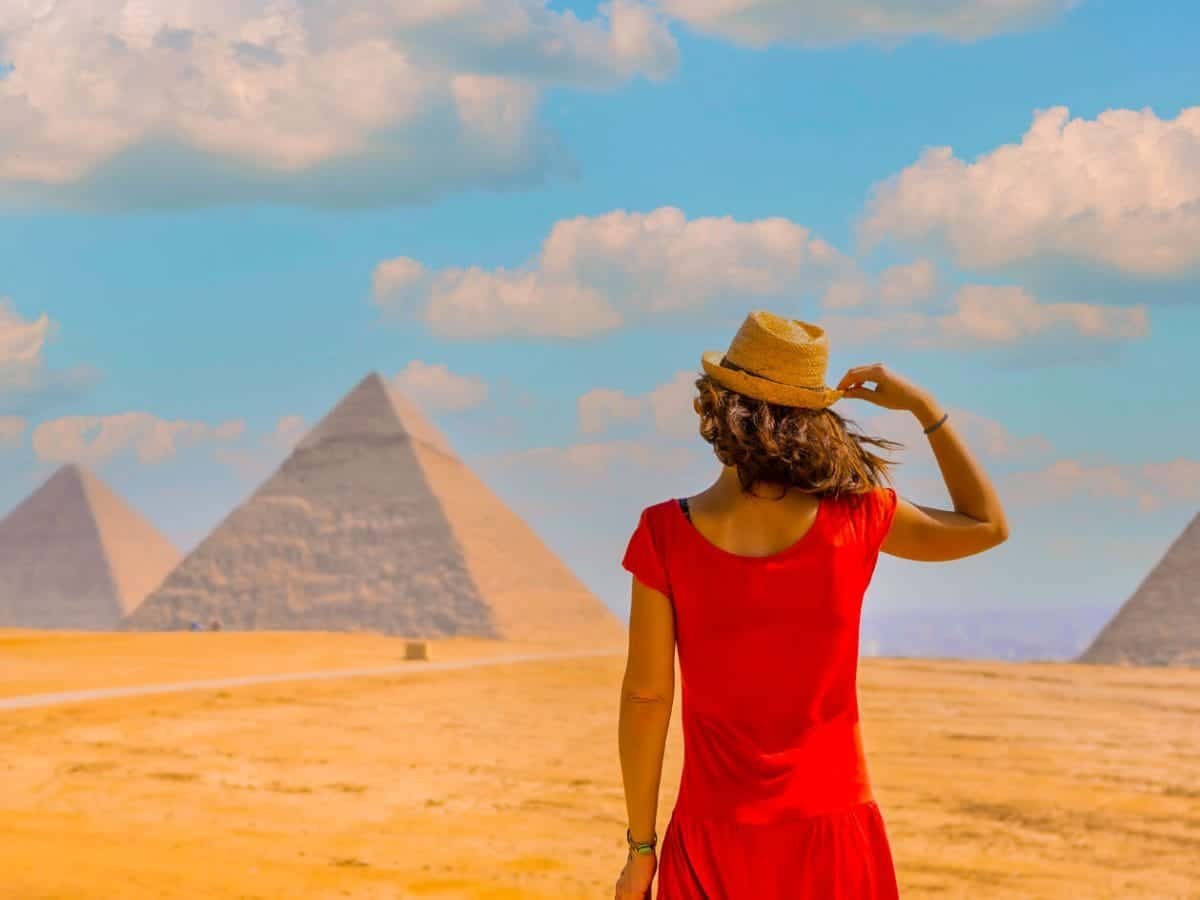 A picture of a visitor from visiting the pyramids of Giza