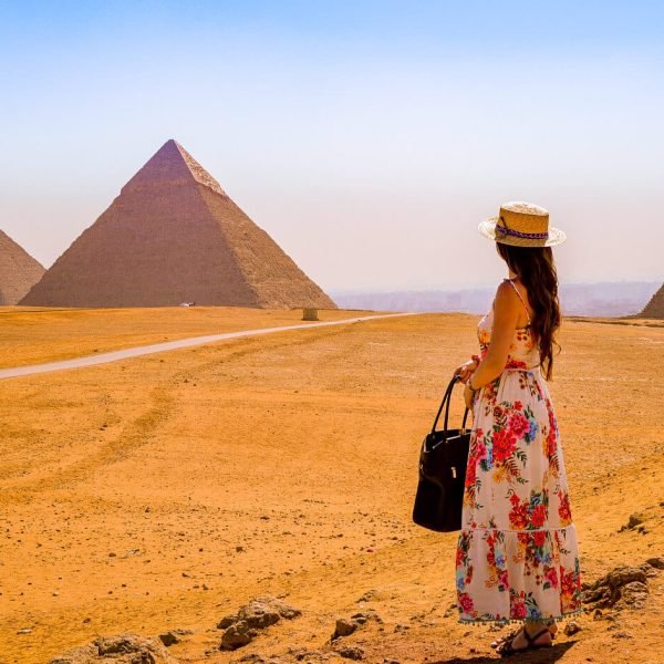 A-woman-visits-the-pyramids