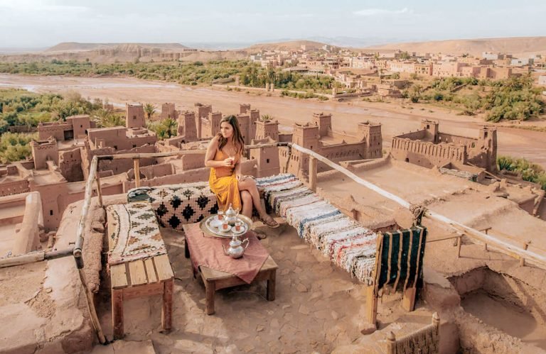 A wonderful picture of a woman in Ait Benhaddou and Ouarzazate drinking tea