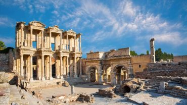 Ancient ruins of Ephesus' Library of Celsus, a significant historical site in Turkey. Explore impressive ancient temples and discover Turkey's rich history.