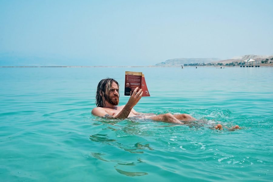 Great picture of a man in the Dead Sea