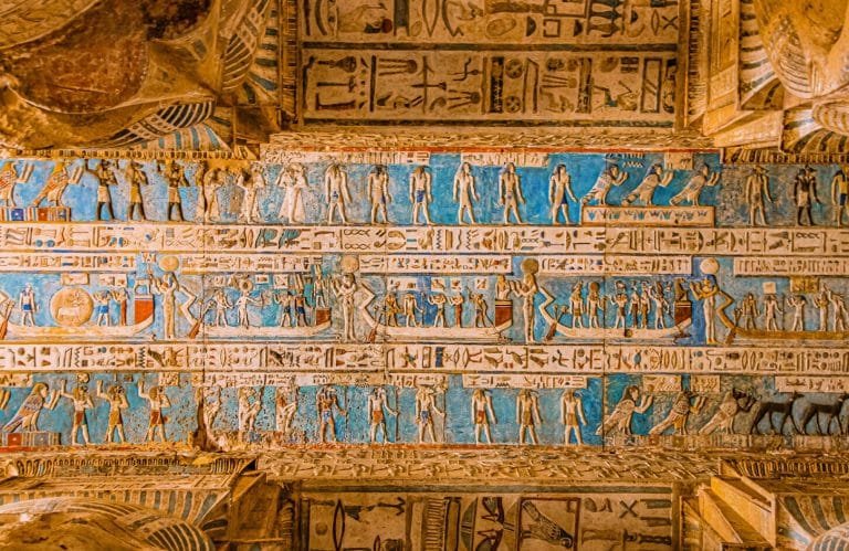 Pictures of the carefully preserved interior ceiling inside the Dendera Temple
