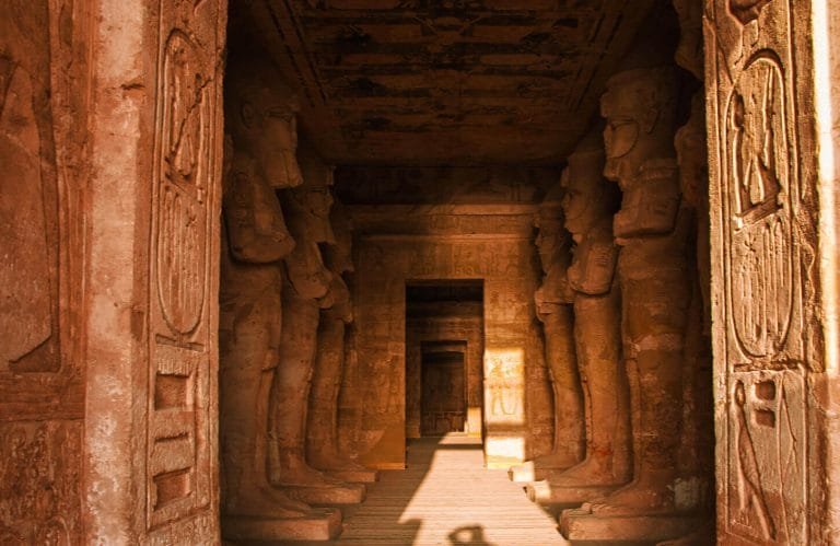 The entrance to the first hall of the Abu Simbel temple