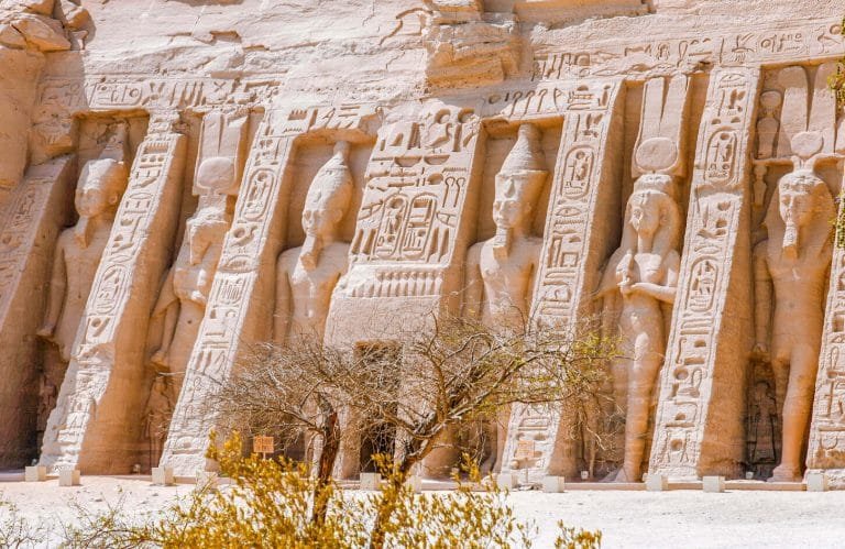 The magnificent facade of the temple in Abu Simbel
