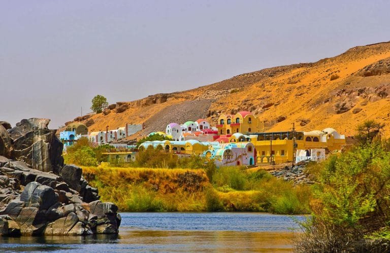 View of the Nubian village in Aswan from the Nile
