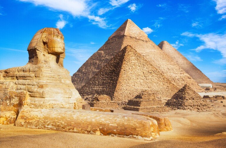 Ancient pyramids of Giza at golden hour, Egypt — best places to visit in the Middle East
